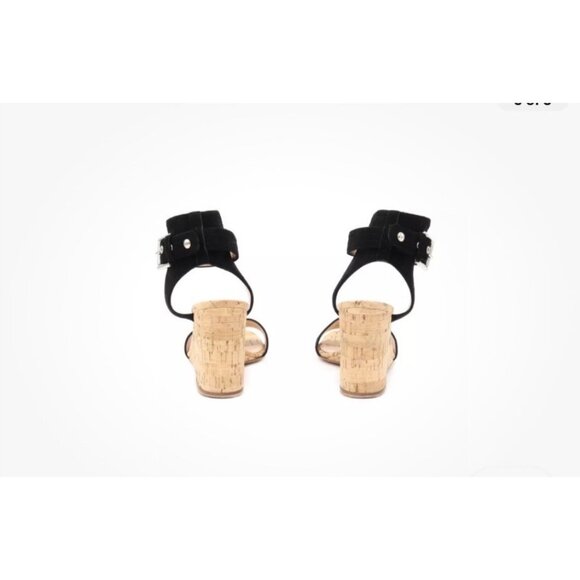 Gianvito Rossi Black Suede & Cork Wedge Sandals With Ankle Strap For Women Size - Picture 3 of 8